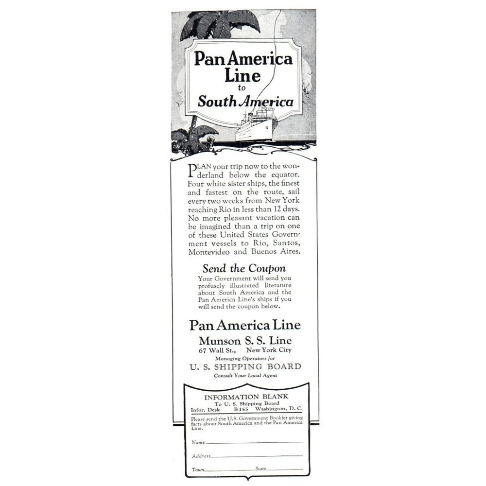 1924 Pan Am Pan American Line Cruising South America Vintage Print Ad Wall Art